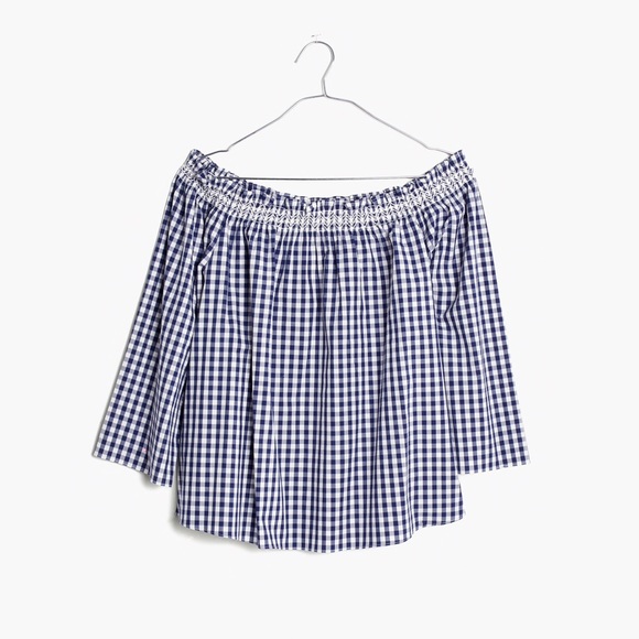 Madewell Smocked Gingham Off-The-Shoulder Top - Picture 2 of 8
